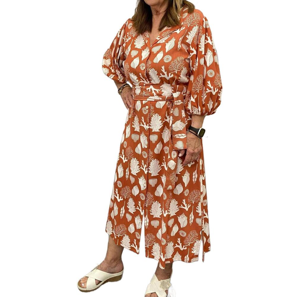 NEW MARE SOLE AMORE puff sleeve midi dress in sea shell